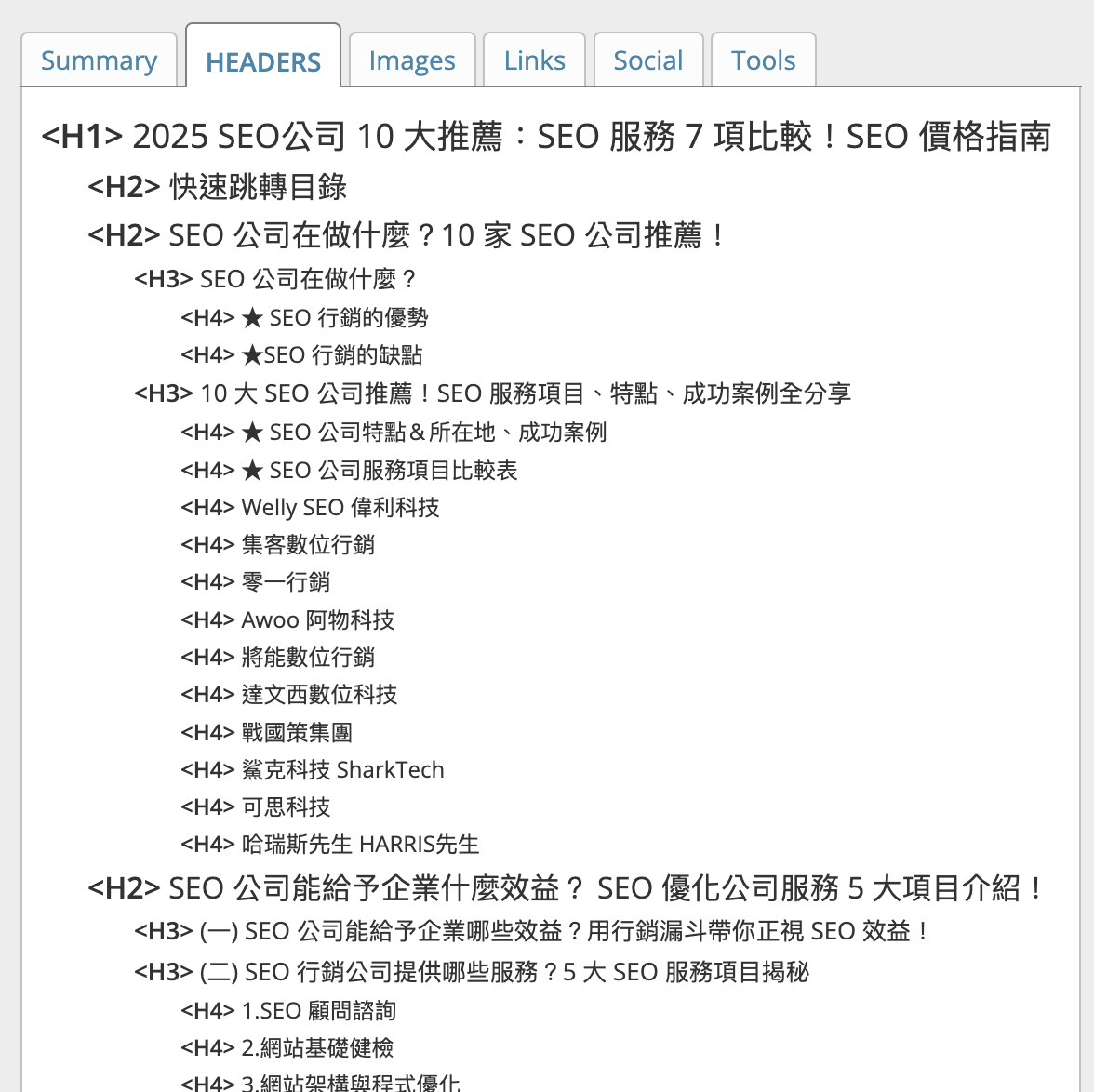 EO Meta in 1 Click:H 標籤結構分析