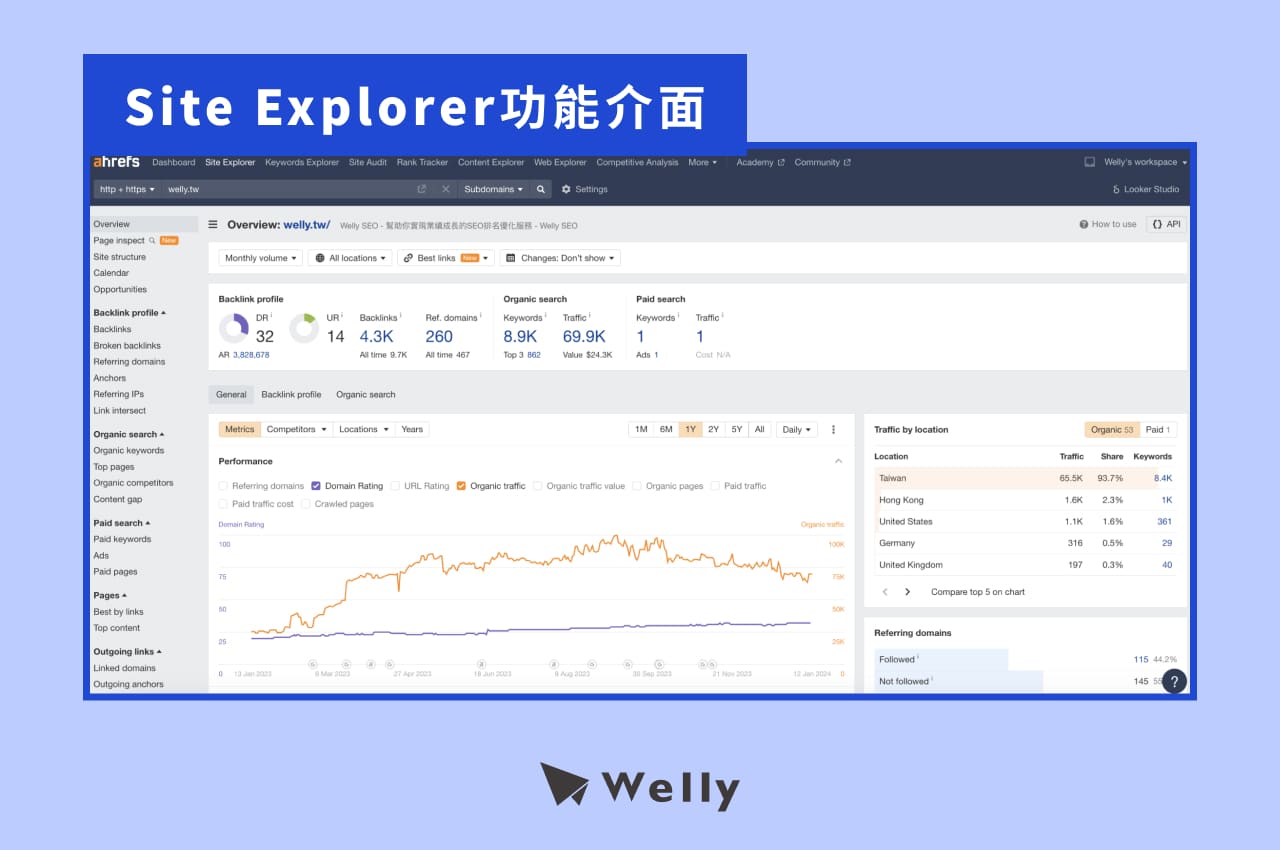 Ahrefs的Site Explorer功能介面