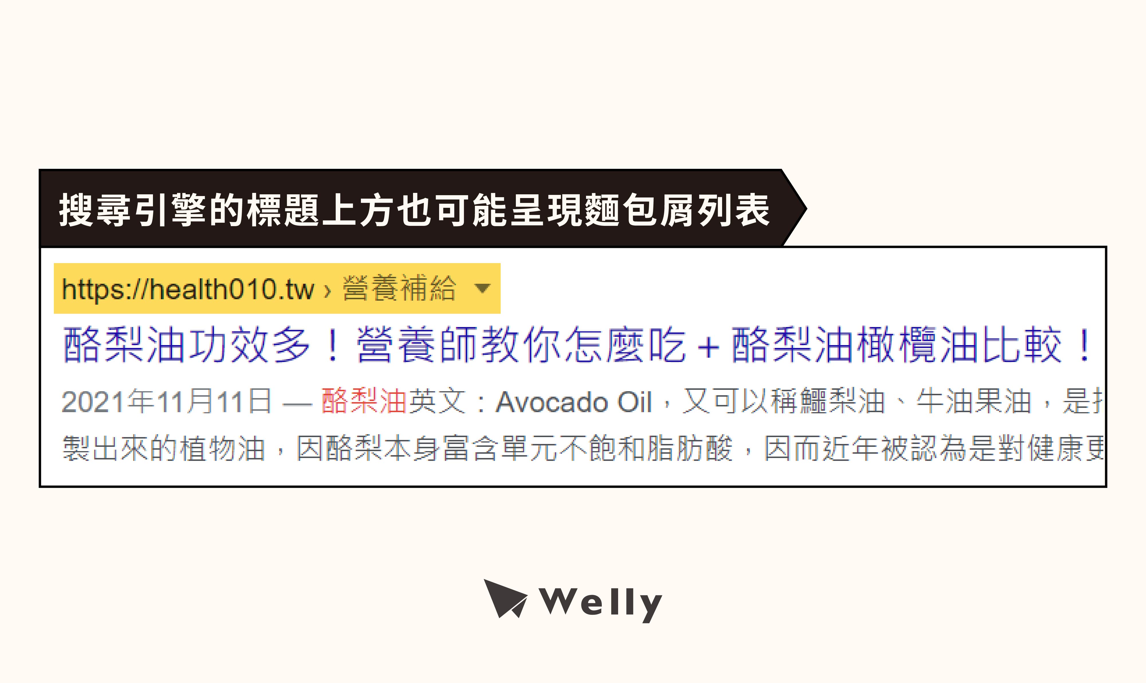 麵包屑在搜尋引擎上的呈現示範圖