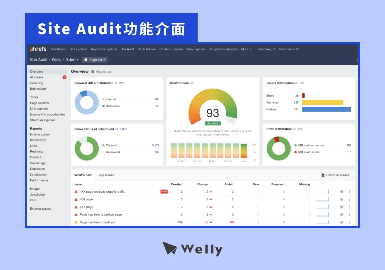 Ahrefs的Site Audit功能介面