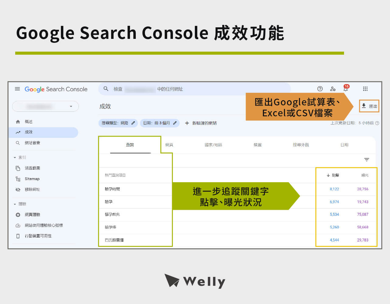 Google Search Console 成效功能之查詢資料、匯出