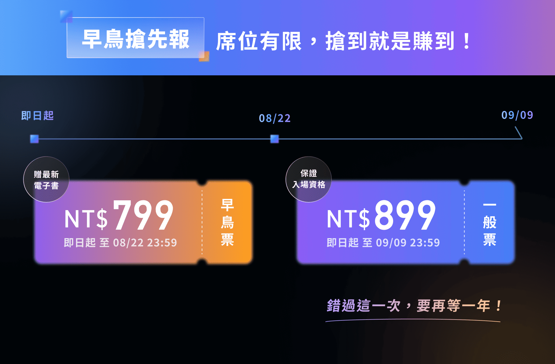 早鳥搶先報！席位有限，搶到就是賺到！